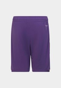 Lila Sportshorts aus leichtem Material, mit einem elastischen Bund und dezenten Seitenschlitzen für verbesserte Beweglichkeit.