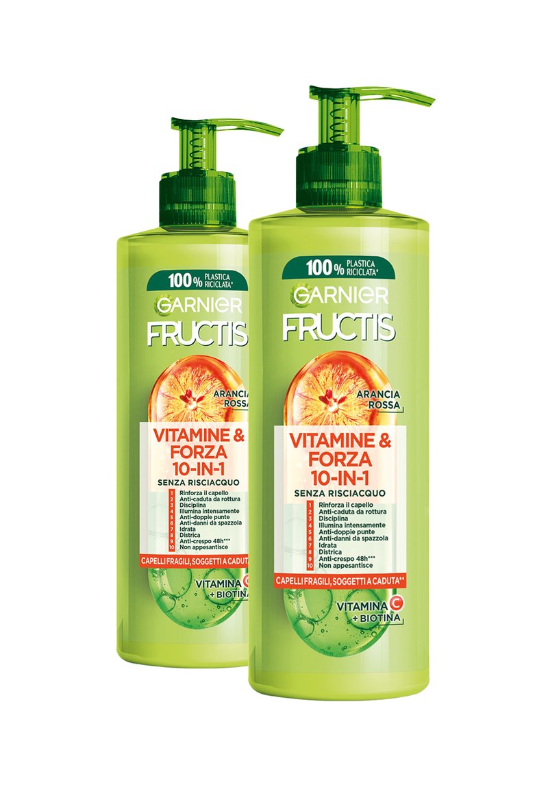Garnier - FRUCTIS FORTI & BRILLANTI, TRATTAMENTO 10-IN-1 SENZA RISCIACQUO, ARRICCHITO CON POMPELMO E VITAMINE B3 E B6, 400 ML - 2 PACK - Trattamenti capelli, Ingrandire
