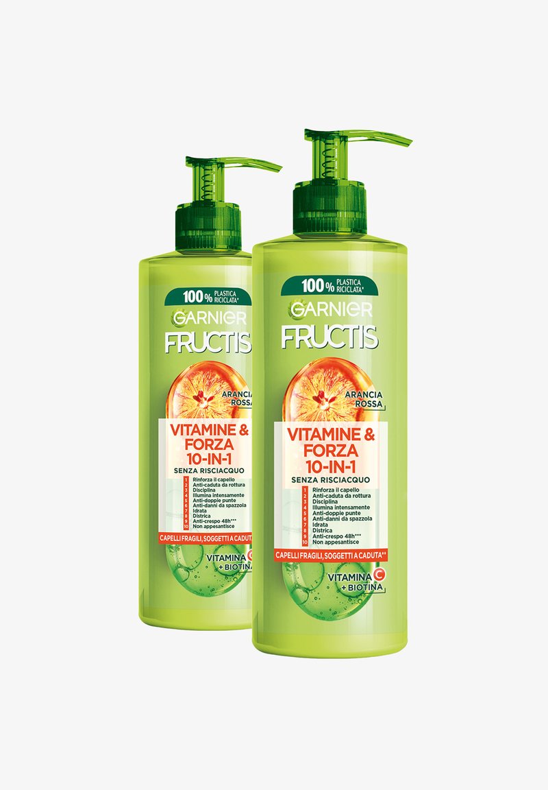 Garnier - FRUCTIS FORTI & BRILLANTI, TRATTAMENTO 10-IN-1 SENZA RISCIACQUO, ARRICCHITO CON POMPELMO E VITAMINE B3 E B6, 400 ML - 2 PACK - Trattamenti capelli, Ingrandire