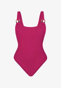 Niewybrane, sportowy kostium kąpielowy, różowy w prążek