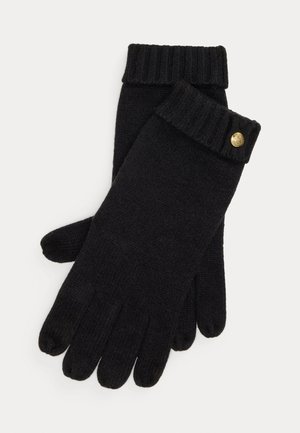 CREST-BUTTON-TRIM KNIT GLOVES - Gloves - black