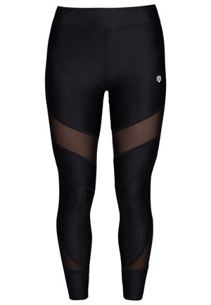 Leggings negre cu panouri din plasă într-un design diagonal. Realizate dintr-un material neted și elastic, cu o siluetă ajustată.