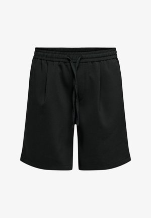 Crne casual kratke hlače s elastičnim pojasom i prednjim vezicama, sa bočnim džepovima i opuštenim krojem.