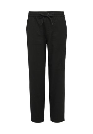 Pantalons de survêtement noirs en tissu doux, avec une taille élastique dotée d'un cordon de serrage, des poches latérales et une coupe droite.
