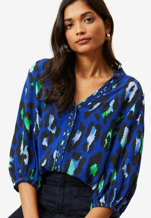 Love & Roses RUFFLE V NECK 3/4 SLEEVE BUTTON THROUGH PETITE - Paitapusero - blue