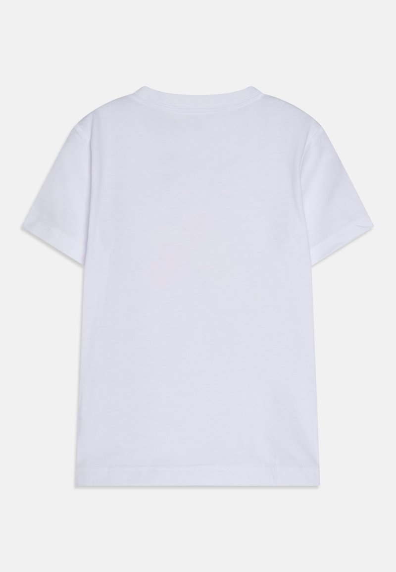 Witte katoenen t-shirt met korte mouwen, ronde hals en een effen achterkant. Soepele textuur, geen zichtbare logo's of patronen.