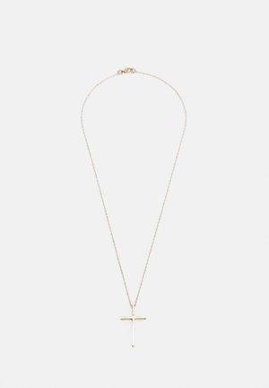 Gold-tone necklace with a thin chain and a minimalist cross pendant. The pendant features a smooth, polished finish.