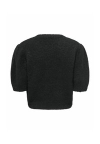 Pull noir en maille avec manches courtes bouffantes et encolure ronde, vu de dos.