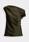 SATIN CHARMEUSE OFF THE SHOULDER BLOUSE - Pusero - botanic green