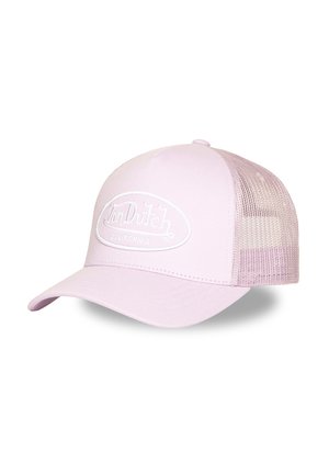 Light pink Von Dutch baseball cap with mesh back and curved brim, featuring white embroidered brand logo on front panel.