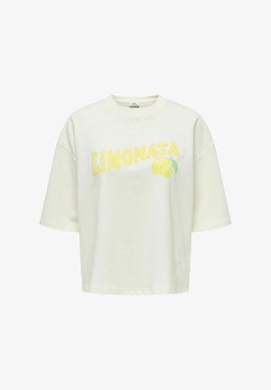 Sudadera de manga corta color blanco roto con texto amarillo "LIMONATA" y un gráfico de un limón en el pecho.