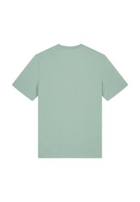 Muntgroen T-shirt met korte mouwen en een klassieke ronde hals. Glad katoenen materiaal, minimale details en een onversierde achterkant.