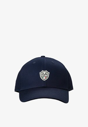 Marineblauwe baseballcap van stof, met een schildpatch waarop "1969" en "ITALIA" in witte, rode en groene accenten staat.