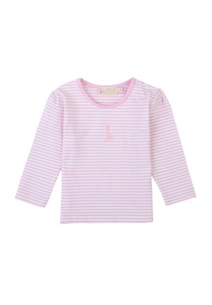 Langärmliges Shirt in Pink- und Weißstreifen mit Rundhalsausschnitt und kleinem gesticktem Giraffenmotiv auf der Vorderseite. Weicher Stoff.