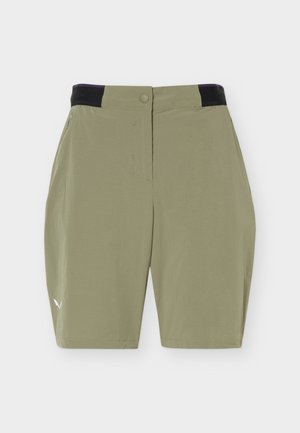 Meeste heledast oliivirohelisest lühikestest pükstest, millel on must elastne vöökoht, eesmine nööpidega kinnitamine, küljetaskud ja vasakul jalal väike valge logo.