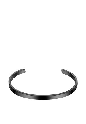 Bracelet en cuir noir, avec une finition lisse et élégante et un design minimaliste. Extrémités ouvertes avec une forme courbée, adapté à la plupart des tailles de poignet.