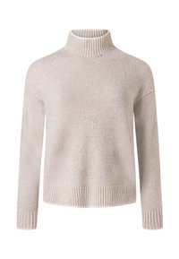 Lichtbeige coltrui gemaakt van zachte, gestructureerde stof, met geribbelde manchetten en zoom, voorzien van een losse pasvorm en lange mouwen.