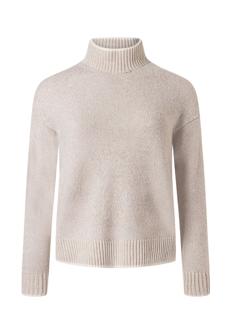 Lichtbeige coltrui gemaakt van zachte, gestructureerde stof, met geribbelde manchetten en zoom, voorzien van een losse pasvorm en lange mouwen.