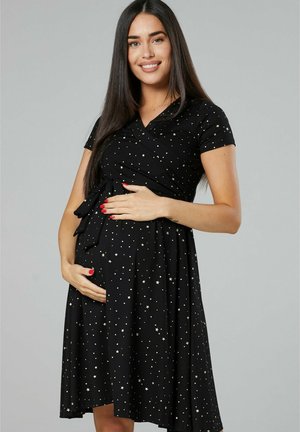 MATERNITY NURSING WRAP  SHORT SLEEVE - Day dress - black with gold stars
