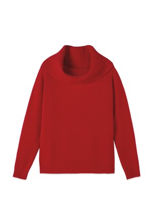 Rode pullover sweater met een hoge, geribbelde col. Gladde textuur, lange mouwen en geribbelde zoom en manchetten, voor een comfortabele pasvorm.