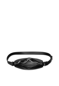 Borsa a tracolla nera con una forma elegante e ovale. Realizzata in pelle liscia, presenta due scomparti con cerniera e una tracolla regolabile.