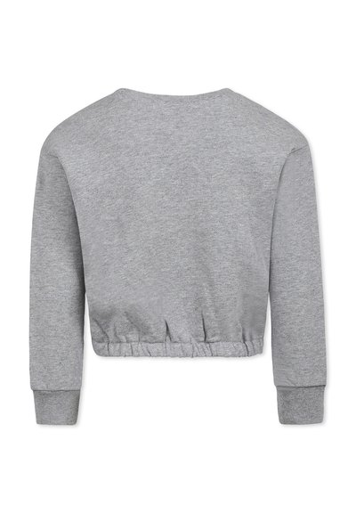 Felpa grigia cropped realizzata in un mix di cotone, con collo tondo, maniche lunghe e orlo elasticizzato per una silhouette aderente.