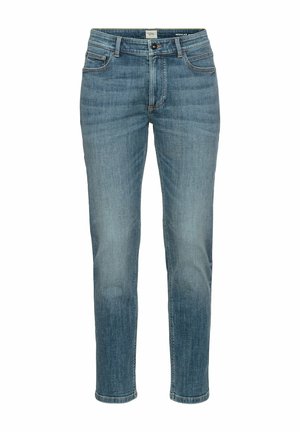 Lichtblauwe denim jeans met een regular fit. Heeft vijf zakken, riemlussen en subtiele stikdetails. Glad textuur, rechte pijpdesign.