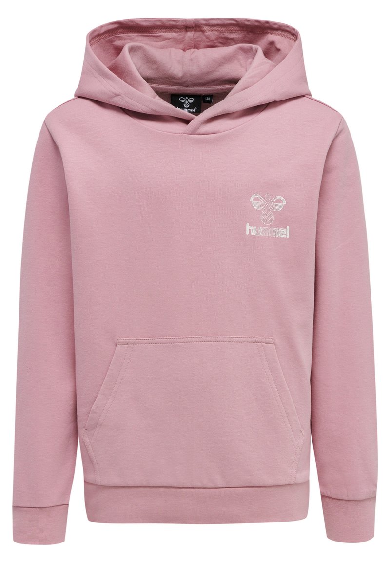 Roze hoodie gemaakt van zachte katoen, met een voorzak, geribbelde manchetten en een geborduurd logo op de borst.