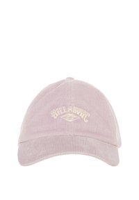 Lila Cordhosen-Baseballmütze mit strukturiertem Stoff, gebogenem Schirm und gesticktem "Billabong"-Logo in Creme. Sechsteiliger Design mit Belüftung.