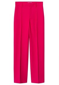 Fuchsia op maat gemaakte broek met een rechte, wijd uitlopende pijp, scherpe plooien en een gladde textuur. Voorzien van een tailleband met een middenhoogte.