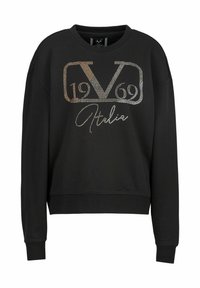 Zwarte sweatshirt van katoen, voorzien van een glanzende strass graphic met de tekst "1969 Italic" in zilveren en gouden accenten, en een ronde hals.