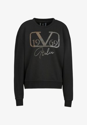 Zwarte sweatshirt van katoen, voorzien van een glanzende strass graphic met de tekst "1969 Italic" in zilveren en gouden accenten, en een ronde hals.