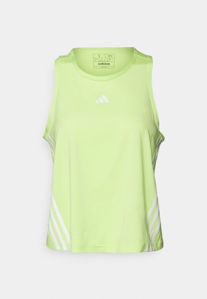 Top in cotone verde chiaro di Adidas realizzato in materiale sintetico, con un design a schiena scoperta e strisce diagonali bianche sui lati.