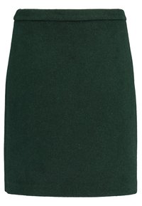 Groene vilt mini rok met een rechte snit, platte tailleband en een gladde textuur. Geen zichtbare patronen of hardwaredetails.