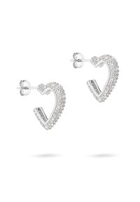 Orecchini a forma di cuore in argento decorati con cristalli trasparenti, caratterizzati da una superficie lucida e chiusura a perno per un indosso sicuro.