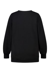 Sweatshirt noir à col rond, à manches longues et avec des poignets côtelés. Texture lisse, sans design ni embellissements visibles.