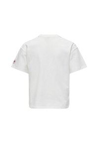 Hvid bomulds t-shirt med en afslappet pasform, korte ærmer og rund halsudskæring. Har et lille logopatch på venstre ærme.