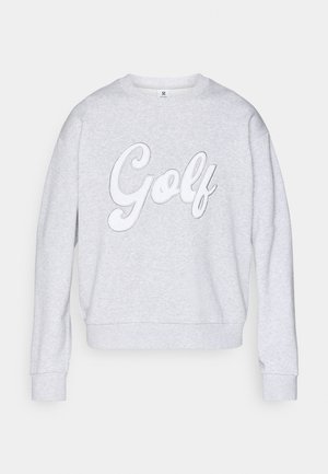 Siv sweatshirt iz mehke tkanine, s velikim vezenim napisom "Golf" v beli barvi. Ima krojni ovratnik in rebraste manšete, z udobnim krojem.
