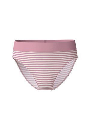 Gestreepte onderbroek met een zachte roze tailleband en afwisselend lichtroze en crèmekleurige strepen op het lijf, gemaakt van rekbare stof.