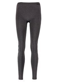 Leggings grigio scuro realizzati in tessuto elastico, design aderente, superficie liscia, con vita alta e minima branding all'altezza della vita.
