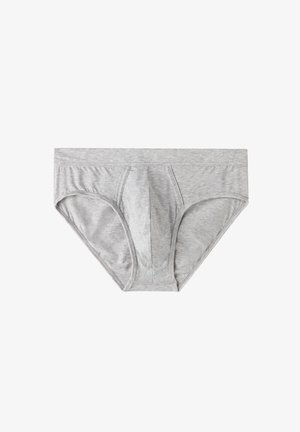 Grijs katoenen ondergoed met een zachte textuur, voorzien van een gevormde voorkant en een comfortabele elastische tailleband. Medium hoge pasvorm.