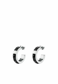 Söderhänge i silver med svarta accenter och klara kristaller. Designen är rundad med en glänsande yta och ett spänne.