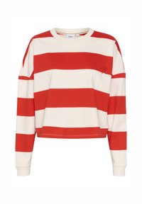 Felpa cropped a righe rosse e bianche con maniche lunghe, colletto rotondo e un piccolo dettaglio con logo. Realizzata in morbido tessuto di cotone.
