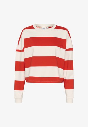 Felpa cropped a righe rosse e bianche con maniche lunghe, colletto rotondo e un piccolo dettaglio con logo. Realizzata in morbido tessuto di cotone.
