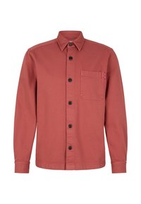 Rode overhemddeshirt van een katoenmix. Heeft een kraag, lange mouwen en een borstzak met een klein merketiket.