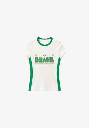 Stradivarius, CONTRAST NECK T-SHIRT WITH SLOGAN - Majica kratkih rukava s printom - green