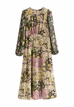Next REGULAR FIT - LONG SLEEVE - Maxi šaty - black/pink floral patchwork print