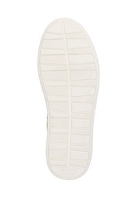 Weiße Sneakersohle mit einem strukturierten Muster, versehen mit Rillen für den Halt; Größe 37 an der Seite markiert. Einfaches, flaches Design aus strapazierfähigem Material.