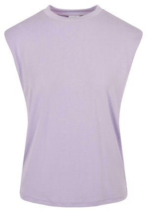 Levanduľový bezrukávový top z jemnej bavlny s vysokým výstrihom a voľným strihom s hladkou štruktúrou a čistým lemom.