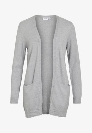 Hall kardigan, mis on valmistatud kerge kudumismaterjaliga, avatud ette, kahe eesmise taskuga ning soonikkoes varrukaotsade ja alaosaga. Lihtne, vabaaja disain.